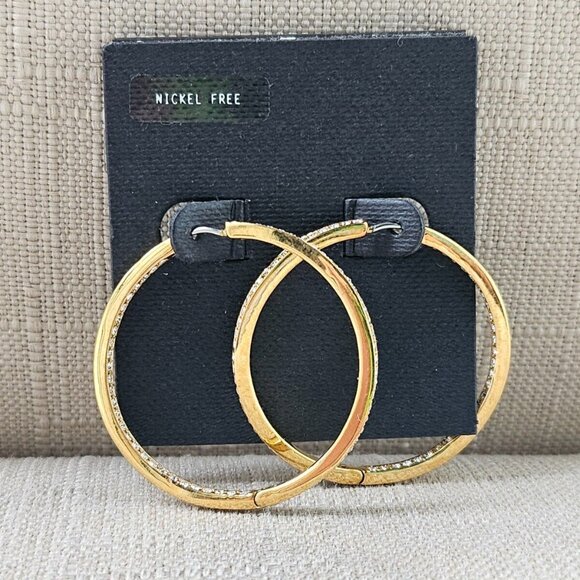 Nordstrom Women Earrings Hoop Round Crystal Accent Gold Tone Fashion Jewelry - Picture 11 of 12